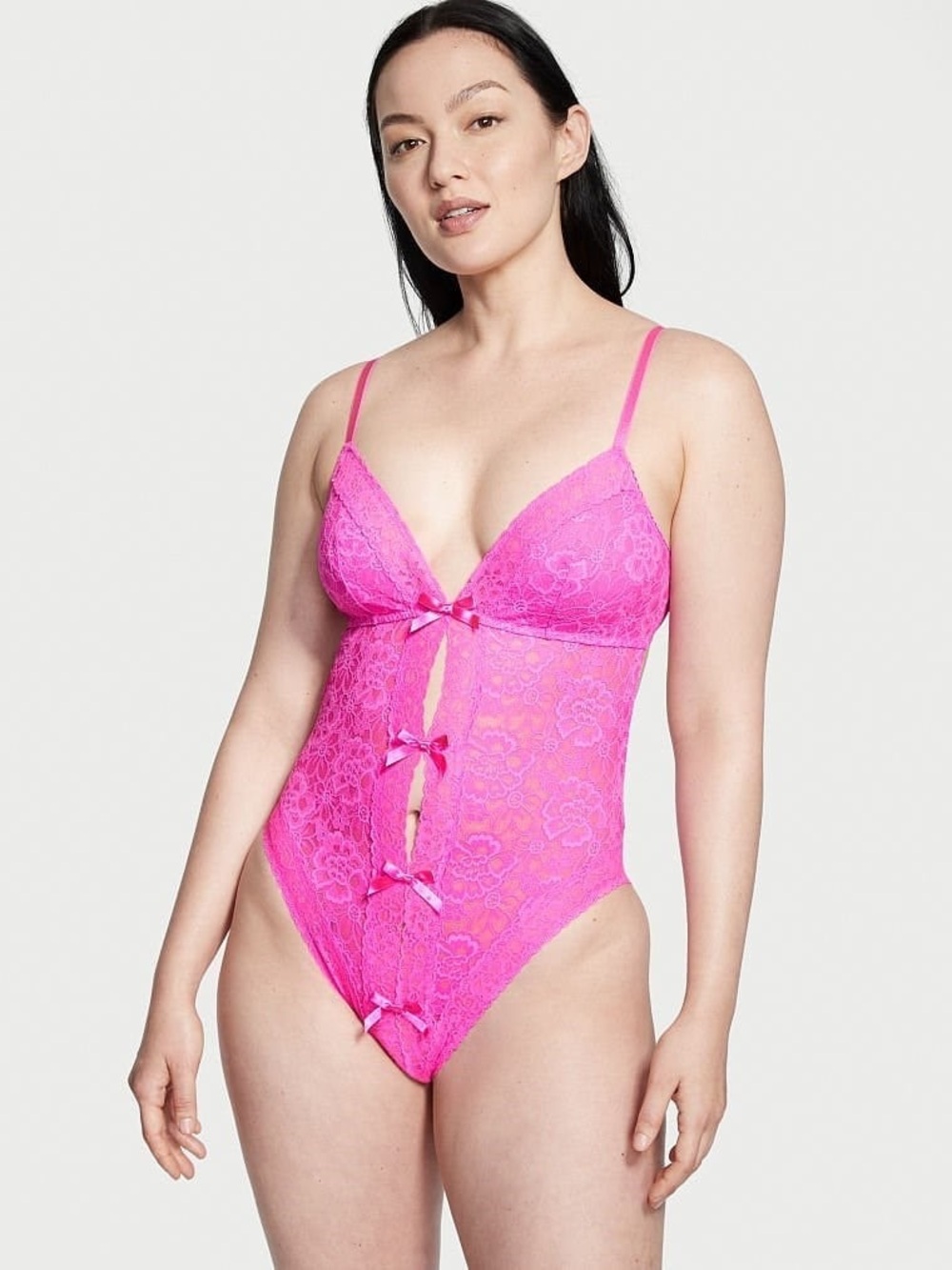 NEW Victoria's Secret Bright Fuchsia Lace Teddy L